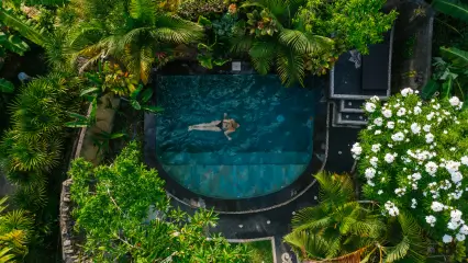 Piscine intégrée dans un jardin paysager